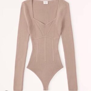 Abercrombie & Fitch Tan Long Sleeve going out event ribbed knit Bodysuit Medium